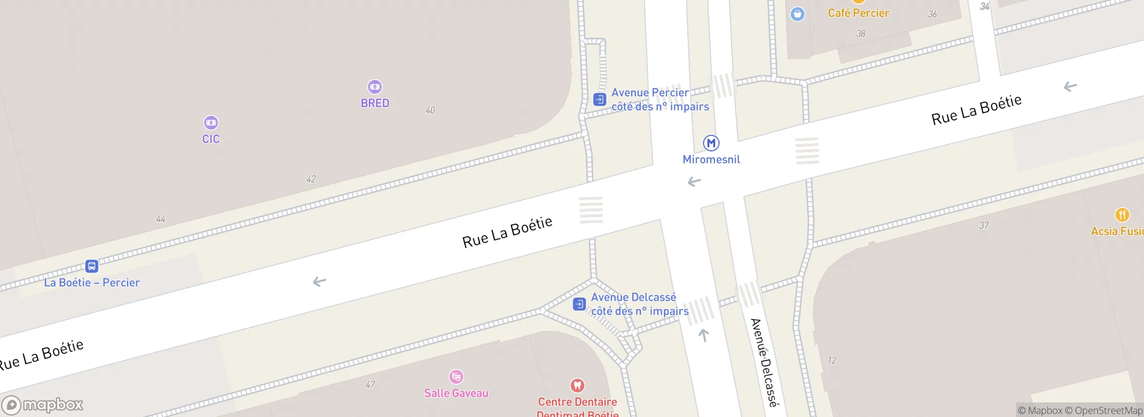 carte du 40 rue de la Boétie, 75008 Paris